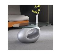 SDA287MZ Affichages Table Basse Ovale, Table de Salon avec étagère Rangement, Moderne en Verre trempé 33 Pouces, Centrale canapé, Assemblage Facile Tous Les Jours(Silver)