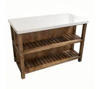 SDA287MZ Îlot de Cuisine en Bois avec comptoir Pierre Blanche, étagères Ouvertes, Table préparation Rangement Chariot de Service(Grand)