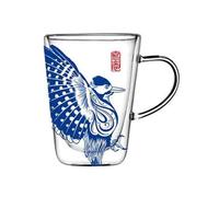 SDA287MZ Polyvalent Tasse en verre à double paroi avec anse, 280 ml, motif animaux bleus, résistante la chaleur, idéale for le café ou thé