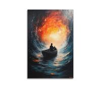 SDAEWUBB Poster décoratif sur toile Into The Abyss Surreal Lonely Boatman - Impression sur toile moderne pour chambre à coucher - 40 x 60 cm