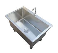 SdaryWare Évier/lavabo sur Pied en Acier Inoxydable avec bonde/crépine - Bassin de 30 cm de Profondeur - pour Cuisines Professionnelles, Restaurants, commerces, garages,Silver-80x50x30cm