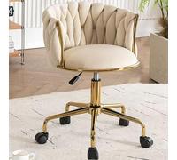 SdaryWare Fauteuil de Coiffeuse Ergonomique avec Dossier, Tabouret de Coiffeuse réglable en Hauteur, Fauteuil de Maquillage pivotant Moderne, Fauteuil de Coiffeuse à roulettes pour,White-Golden Legs