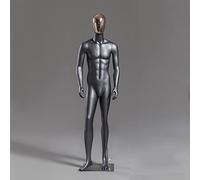SdaryWare Mannequin Homme avec Visage plaqué, Mannequin de Vente en Fibre de Verre Noir, Corps Entier, présentoir Amovible, Position Debout