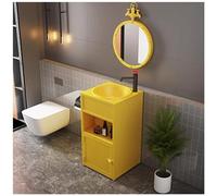 SdaryWare Meuble de Salle de Bain avec lavabo, Meuble de Salle de Bain autoportant sous lavabo, Meuble de Salle de Bain en Fer de Style Industriel avec Robinet,Yellow-with Mirror