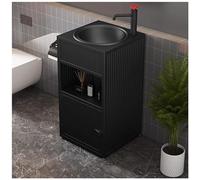 SdaryWare Meuble de Salle de Bain avec lavabo, Meuble de Salle de Bain autoportant sous lavabo, Meuble de Salle de Bain en Fer de Style Industriel avec Robinet,Black-Without Mirror