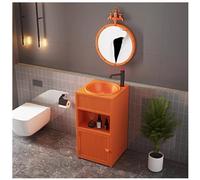 SdaryWare Meuble de Salle de Bain avec lavabo, Meuble de Salle de Bain autoportant sous lavabo, Meuble de Salle de Bain en Fer de Style Industriel avec Robinet,Orange-with Mirror