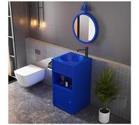 SdaryWare Meuble de Salle de Bain avec lavabo, Meuble de Salle de Bain autoportant sous lavabo, Meuble de Salle de Bain en Fer de Style Industriel avec Robinet,Blue-with Mirror