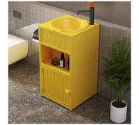 SdaryWare Meuble de Salle de Bain avec lavabo, Meuble de Salle de Bain autoportant sous lavabo, Meuble de Salle de Bain en Fer de Style Industriel avec Robinet,Yellow-Without Mirror