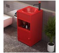 SdaryWare Meuble de Salle de Bain avec lavabo, Meuble de Salle de Bain autoportant sous lavabo, Meuble de Salle de Bain en Fer de Style Industriel avec Robinet,Red-Without Mirror
