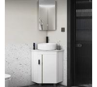 SdaryWare Meuble-lavabo de Salle de Bain combiné, Meuble d'angle avec armoires à Miroir LED, Station de Lavage des Mains Flottante pour Petit Espace, bac à Ling