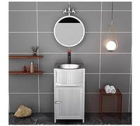 SdaryWare Meuble-lavabo de Salle de Bain de 17 Pouces avec lavabo, Meuble-lavabo autoportant, Meuble-lavabo de Salle de Bain en Fer forgé de Style Industriel et,Silver-with Mirror