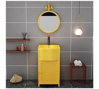 SdaryWare Meuble-lavabo de Salle de Bain de 17 Pouces avec lavabo, Meuble-lavabo autoportant, Meuble-lavabo de Salle de Bain en Fer forgé de Style Industriel et,Yellow-with Mirror