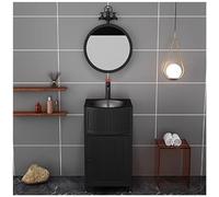 SdaryWare Meuble-lavabo de Salle de Bain de 17 Pouces avec lavabo, Meuble-lavabo autoportant, Meuble-lavabo de Salle de Bain en Fer forgé de Style Industriel et,Black-with Mirror
