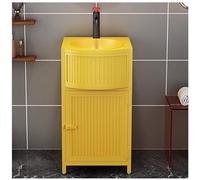 SdaryWare Meuble-lavabo de Salle de Bain de 17 Pouces avec lavabo, Meuble-lavabo autoportant, Meuble-lavabo de Salle de Bain en Fer forgé de Style Industriel et,Yellow-Without Mirror