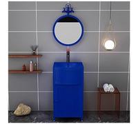 SdaryWare Meuble-lavabo de Salle de Bain de 17 Pouces avec lavabo, Meuble-lavabo autoportant, Meuble-lavabo de Salle de Bain en Fer forgé de Style Industriel et,Blue-with Mirror