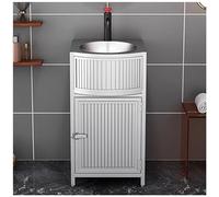 SdaryWare Meuble-lavabo de Salle de Bain de 17 Pouces avec lavabo, Meuble-lavabo autoportant, Meuble-lavabo de Salle de Bain en Fer forgé de Style Industriel et,Silver-Without Mirror