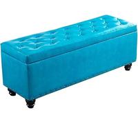 SdaryWare Pouf de Rangement Pliable et résistant aux incendies, Meuble à Chaussures avec Couvercle, Repose-Pieds rectangulaire rembourré en Bois, siège en Cuir synthétiqu,Blue