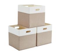 SDAZHX Boîtes de Rangement, boîtes de Rangement cubiques 30 x 30 x 30 cm, paniers de Rangement en Tissu for étagères, corbeilles à vêtements, coffres, Jouets(Light Khaki White,3Pcs)