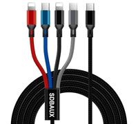 SDBAUX 3A/1.2M USB C vers Câble Multi USB, Nylon Tressé 4 en 1 Cable avec Type C/2*iP/Micro USB Connecteur, Chargeur pour Téléphone, Samsung Galaxy, Hoor View, LG, Oneplus, Sony, Xiaomi, PS5