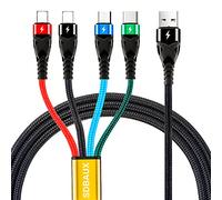 SDBAUX 3A Câble de Charge Multi Chargeurs 4 en 1, 1.2M Tressé Câble USB Universel avec Connecteurs 2*Phone/Micro USB/Type C, pour iOS Téléphones, Android Galaxy, LG, Moto, Sony, Huawei, Xiaomi, PS4
