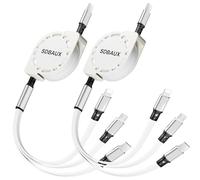 SDBAUX Lot de 2 câbles USB C vers multi-rétractables 4 en 1, charge | Type C vers avec iP/Type C/Micro USB 3 ports, pour iPhone, Samsung Galaxy, Moto, Xiaomi, LG, Sony, Casque