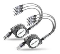 SDBAUX Multi Câble 3 en 11M 3A 2-Paquet, Rétractable Chargeur USB Câble Charge Rapide avec iP Micro USB Type C pour iPhone, Samsung Galaxy S23 S22 S20 S10, LG, Huawei, Xiaomi, Sony, Moto, PS4
