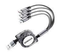 SDBAUX Multi Câble 4 en 1 1M 3A Rétractable Chargeur USB Câble Charge Rapide avec iP Micro USB Type C pour Téléphones iOS, Samsung Galaxy S25 S24 S22 S20, LG, Honor View, Xiaomi, Sony, Moto, PS5