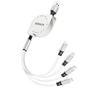 SDBAUX Multi Câble 4 en 1, 3A/1M USB Rétractable Chargeur Rapide avec 2*Type C/iP/Micro USB Connecteurs, pour Phone, Samsung Galaxy S26 S22 S20 S10, LG, Sony, Moto, Honor View, Xiaomi, Oneplus, PS5