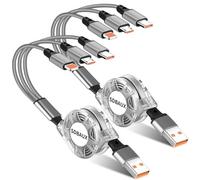 SDBAUX Multi Câble USB, [3A/1M/2-Paquet] 3 en 1 Rétractable Câble Chargeur Charge Rapide avec iP/Micro USB/Type C Connecteurs pour Phone 17 16 15, Samsung Galaxy, LG, Sony, Moto, Honor View, Oneplus
