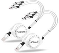 SDBAUX Multi Câble USB [3A/1M/2-Paquet], 3 en 1 Rétractable Câble Chargeur Charge Rapide avec iP/Micro USB/Type C Connecteurs pour iOS Téléphone, Android Galaxy, LG, Sony, Moto, Honor View, Oneplus