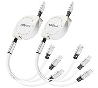 SDBAUX USB C vers Multi Câble 3 en 1, [3A/1M/2-Paquet] USB Rétractable Câble Chargeur avec iP/Micro USB/Type C Connecteurs pour Phone, Samsung Galaxy, LG, Sony, Moto, Honor View, Oneplus, Xiaomi, PS5