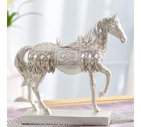 SDCGB Statue de Cheval Occidental Richement Décorée avec des Strass, Figurine de Cheval Sculptée à Main en Résine, pour Passionnés de Chevaux, Silver
