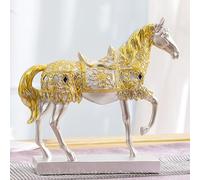 SDCGB Statue de Cheval Occidental Richement Décorée avec des Strass, Figurine de Cheval Sculptée à Main en Résine, pour Passionnés de Chevaux, Silver/Gold
