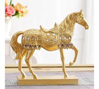 SDCGB Statue de Cheval Occidental Richement Décorée avec des Strass, Figurine de Cheval Sculptée à Main en Résine, pour Passionnés de Chevaux, Gold