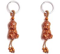 SDECRW Pendentif Bouddha - 2 pièces, petit anneau de clé Bouddha fabriqué en bois, acajou trois dimensions gravé - Porte-clés Bouddha pour accessoires de voiture à faire soi-même - Cadeau charmant, 2