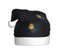 SDEGTHO 1 bonnet de Noël tricoté motif lune et basket-ball, chapeau de Père Noël, lutin au crochet, bonnet de Noël pour adultes, femmes et hommes