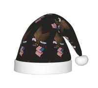 SDEGTHO Aigle patriotique des États-Unis avec drapeau américain Chapeau de Père Noël rouge Père Noël confortable pour enfants Vacances Noël