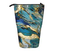 SDEGTHO Azurite Trousse à crayons télescopique avec motif marbré bleu sarcelle et feuille d'or, Noir , Taille unique, Organiseur de sac