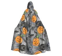 SDEGTHO Cape à capuche Halloween grise chauve-souris araignée citrouille imprimé adulte Halloween cape à capuche 145 cm chapeau surdimensionné pour vampire