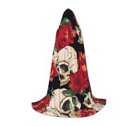 SDEGTHO Cape à capuche motif tête de mort rose-rouge pour adolescent, costume de costumade, renaissance, foire, gothique, fantaisie, médiéval
