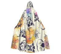 SDEGTHO Cape à capuche pour adulte avec motif tête de mort et fleurs - 145 cm - Chapeau surdimensionné pour vampire