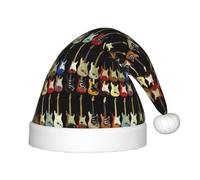 SDEGTHO Chapeau de Père Noël rouge motif guitare artistique pour enfants Père Noël confortable pour les vacances de Noël