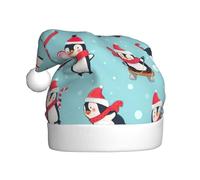 SDEGTHO Chapeau de Père Noël tricoté avec impression pingouins de Noël - Bonnet d'elfe au crochet - Bonnet de Noël pour adultes et femmes