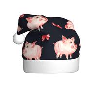SDEGTHO Chapeau de Père Noël tricoté avec imprimé cochon rouge - Bonnet de Noël - Chapeau elfe - Bonnet de Noël - Bonnet de Noël pour adultes et femmes