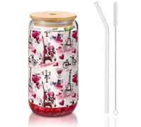 SDEGTHO Cityscape Paris Tour Eiffel France Verres à boire mignons avec paille en verre 473,6 g pour bière café glacé whisky cadeau
