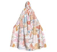 SDEGTHO Coral Reef Printing Cape à capuche pour adulte Halloween 145 cm Chapeau surdimensionné pour vampire