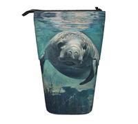 SDEGTHO Crazy Save Manatee Trousse à crayons télescopique pour étudiants, Noir , Taille unique, Organiseur de sac