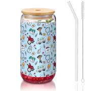 SDEGTHO Dessin animé outils impression mignon verres à boire avec paille en verre 473,6 g pour bière café glacé whisky cadeau
