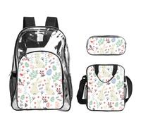 SDEGTHO Ensemble de 3 sacs d'école transparents avec imprimé fleurs, lapins, oiseaux, poignée robuste, pour événements, stade, concerts