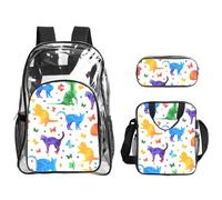 SDEGTHO Ensemble de 3 sacs d'école transparents avec imprimé papillon à pois et chat, poignée robuste, approuvé pour événements stades, concerts
